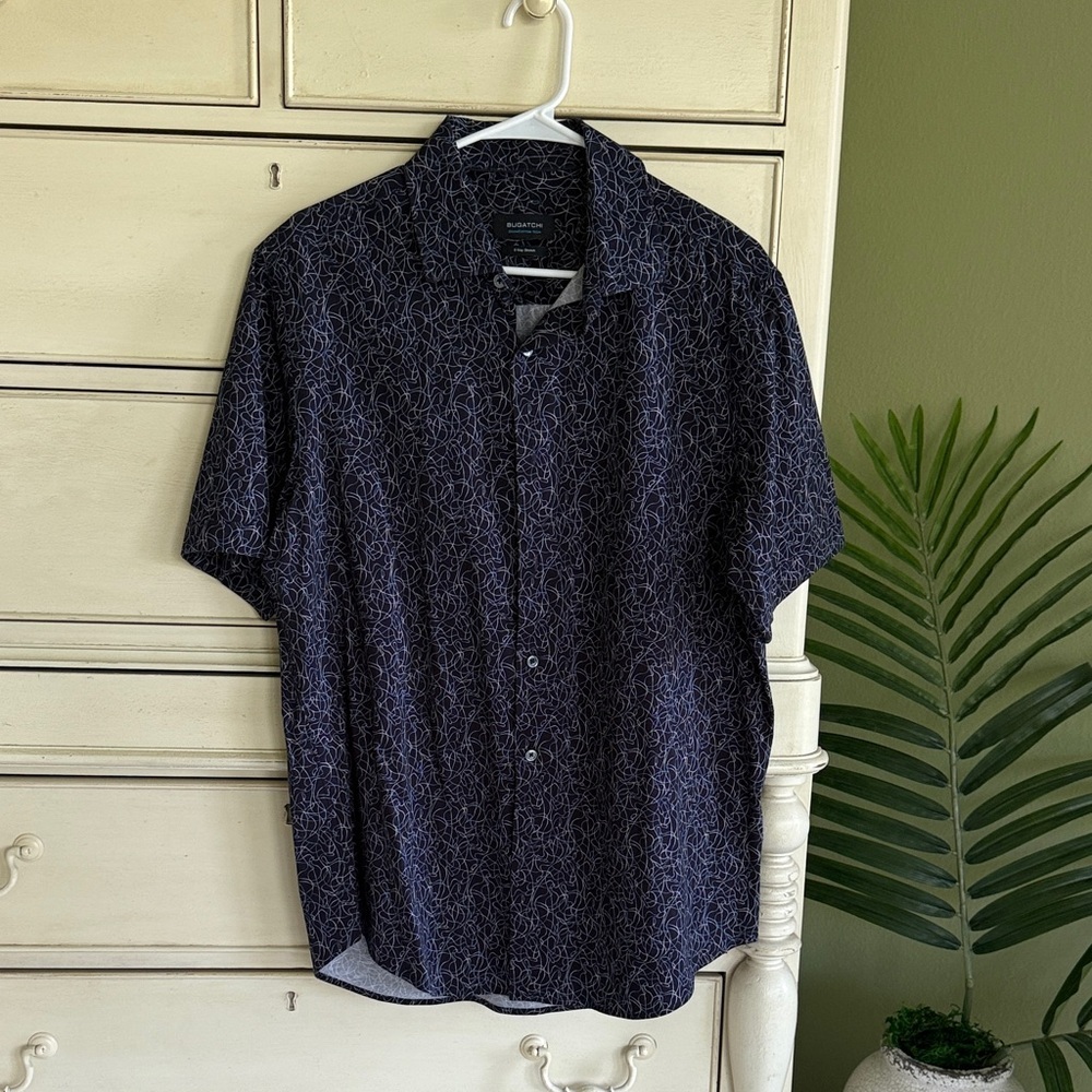 Bugatchi Men's Dark Blue Patterned Shirt